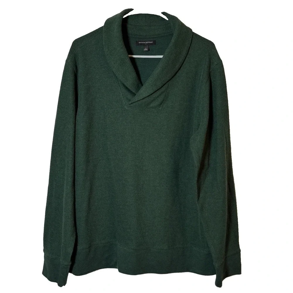 Banana Republic Men's Large Green Shawl Collar Cotton Blend Pullover Sweater